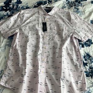 Banana Republic Men’s Slim Fit Button Up Salmon w/ fish pattern Size Large NWT